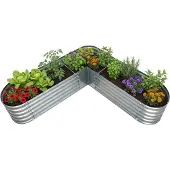 Relaxdays Hochbeet, L-Form, verzinktes Metall, HxBxT: 43 x 203 x 203 cm, Gartenbeet für Gemüse, Kräuter, Blumen, silber