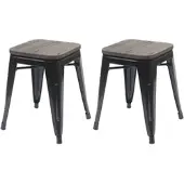 Proregal 2er-Set Hocker Inkl. Holz-Sitzfläche Metall Industriedesign Stapelbar Schwarz Metallhocker Sitzhocker