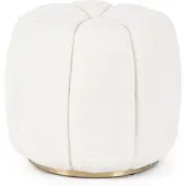 Bizzotto Pouf Karolina aus Boucle-Stoff, modern gepolstert, rund, Weiß, goldfarbenes Metallgestell