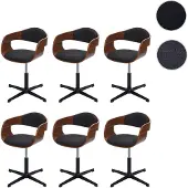 Mendler 6er-Set Esszimmerstuhl HWC-H46, Stuhl, höhenverstellbar Drehmechanismus Bugholz Walnuss-Optik, Stoff dunkelgrau