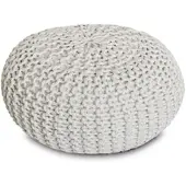 Amagohome Strickhocker XXL Pouf Ø55 H37cm Bodenkissen Sitzpouf Baumwolle nachhaltig : weiß