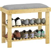 HOMCOM Schuhbank-60L x 29B x 49H cm-Grau+Naturholz | Gr.: onesize