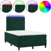 vidaXL Boxspringbett mit Matratze & LED Dunkelgrün 120x190 cm Samt