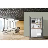 Respekta Küche Büroküche Miniküche Singleküche Weiß Grau Peter 104 cm, mit Glaskeramikkochfeld und Mikrowelle