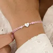 Yoursurprise Personalisiertes Kordelarmband - Rosa - Silbernes Herz