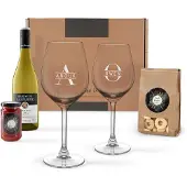 Royal Leerdam Wein Geschenkset mit Weißwein, gravierten Gläsern & Snacks