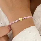 Yoursurprise Personalisiertes Kordelarmband - Rosa - Goldenes Herz