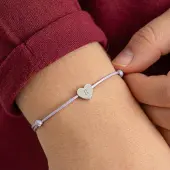 Yoursurprise Lila Kordelarmband für Kinder - Personalisiert - Silbernes Herz