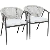 Sweeek - 2er-Set stapelbare Gartensessel aus Stahl mit Seilbespannung - Beige