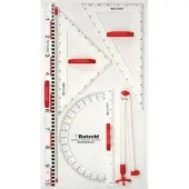 GEOLINER Tafelzeichengerät Lambda, Geräteplatte, Lineal, Zirkel, Winkelmesser & 2 Dreiecke je 60cm