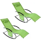 SoBuy Schaukelstuhl Gartenliegen Garten 2er Set mit verstellbarer Rückenlehne Gartenliege mit Rückenlehne Grün Modern OGS28-GRx2