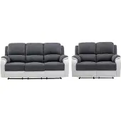 Vente-unique Couchgarnitur 3+2 - Microfaser & Kunstleder - Grau & Weiß - BRODY