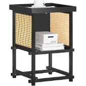 SoBuy Couchtisch Aufbewahrungsmöbel mit Rattan-Details Schwarz Skandinavisch HFBT03-SCH