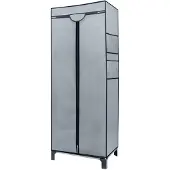 Intirilife Faltschrank 68 x 45 x 175 cm in GRAU - Mit Reißverschluss Stoffschrank Kleiderschrank mit Kleiderstange, Fächern und Seitentasche - Camping Steckschrank Textil Garderobe