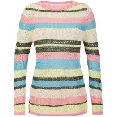 Goldner Ringelpullover mit Lochmuster in bunt / gemustert | Gr.: 40