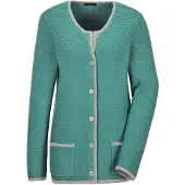 Goldner Kurzgröße: Elegante Strickjacke mit Taschen in salbei / gemustert | Gr.: 23