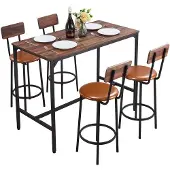 Vevor Bartisch-Set (5-tlg.) mit 4 Barstühlen & abgerundeten Kanten, rechteckiger Kneipentisch Stehtisch (1200 x 600 x 915 mm), Bistrotisch Esstisch, geeignet für Büro Minibar Esszimmer Wohnzimmer