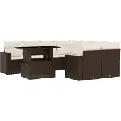vidaXL 9-tlg. Garten-Sofagarnitur mit Kissen Braun Poly Rattan