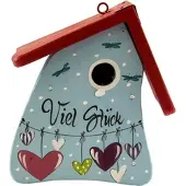 Vogelvilla Nistkasten Nistmini VIEL GLÜCK, handbemalt, hellblau