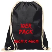 TEXXILLA Turnbeutel Mehrpack mit robusten Zugbändern, Schwarz, schwarz