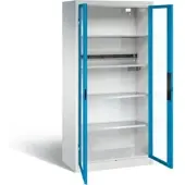 C+P Akkuladeschrank Basic mit Sichtfenster aus Acrylglas, H 1950 x B 930 x T 500 mm, Lichtgrau/Lichtblau