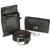 Marco-Amrini Kellner-Geldbörse Set, schwarz, mit Tasche & Kette, 6 Geldscheinfächer, Kunstleder