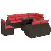 vidaXL 9-tlg. Garten-Sofagarnitur mit Kissen Braun Poly Rattan Akazie