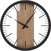 Beliani Wanduhr Schwarz / Heller Holzfarbton ø 38 cm Rund Ohne Ziffern mit Holzelement Moderne Hängende Wanddekoration für Wohnzimmer Esszimmer Flur