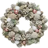 Everlands Weihnachtskranz 34cm Zapfen Deko Kranz mit Perlen Kugeln Zweigen für Winter Weihnachten Zapfenkranz Türkranz Wandkranz Winterdeko Weihnachtsdeko