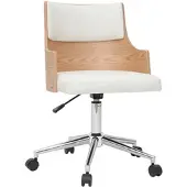 Miliboo Design-Bürostuhl weiß und helles Holz mit integriertem Kissen MAYOL