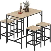 HOMCOM 5-Teiliges Bartisch-Set Eiche Schwarz 100 x 60 x 88 cm