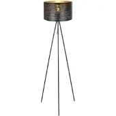 ETC Stehlampe 3-Bein Wohnzimmerlampe Stehleuchte schwarz gold Beistelllampe, Metall Kunststoff, 1x E27, DxH 38x153 cm