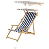 Erst-Holz Liegestuhl blau-weiß Gartenliege Strandliege Sonnendach Tisch Kissen Buche hell 10-317NSTKD