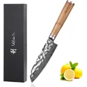 Wakoli Nussbaum Damast Kleines Santokumesser I 12 cm Klinge I Nussbaumholzgriff