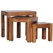 KADIMA DESIGN BEISTELLTISCH 3er Set Massivholz Landhausstil MUMBAI, Dunkelbraun 35x45x50 cm