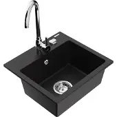 Mexen Milo 1-Becken-Granit-Spüle mit Mischbatterie Telma, Schwarz - 6505-77-670200-00