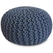 Amagohome Strickhocker XXL Pouf Ø55 H37cm Bodenkissen Sitzpouf Baumwolle nachhaltig : jeansblau