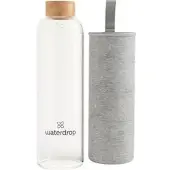 Waterdrop Trinkflasche Clear, mit Neoprenhülle, 0,6 Liter, Borosilikatglas, transparent