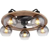Globo LED Deckenventilator mit Fernbedienung Deckenleuchte Holz Ventilatorlampe Rauchglas, Metall Glas, 5x 6,5W 806Lumen warmweiß, DxH 55x21,5 cm