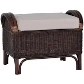 MiaMöbel Rattan Hocker 'Panama' dunkelbraun 100% Baumwolle, Massivholz, Rattan Mango