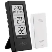INFACTORY Digitale Temperaturstation, Innen-/Außenthermometer, Funkuhr, schwarz