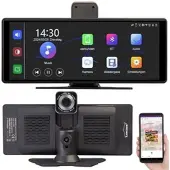Lescars IPS-HD-Touchscreen, Android&Apple CarPlay, 10,26"/26 cm, 2K-Frontcam