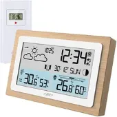 INFACTORY Funk-Wetterstation im Echtholz-Rahmen, Wettervorhersage, Uhr, Wecker