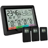 INFACTORY Funk-Wetterstation; 3 Funksensoren; innen/außen; XL-Display; Wecker