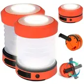 Semptec 2er-Set Dual-Teleskop-LED-Campinglampe mit Dynamo-Handkurbel, 65 Lumen