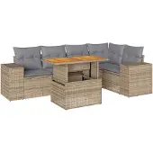 vidaXL 6-tlg. Garten-Sofagarnitur mit Kissen Beige Poly Rattan