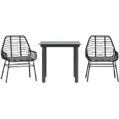 vidaXL 3-tlg. Garten-Essgruppe mit Kissen Schwarz Poly Rattan Glas