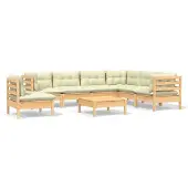 vidaXL 8-tlg. Garten-Lounge-Set mit Creme Kissen Massivholz Kiefer