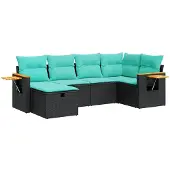 vidaXL 6-tlg. Garten-Sofagarnitur mit Kissen Schwarz Poly Rattan