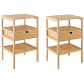 Costway Set aus 2 Bambus-Nachttischen, 3-stufiger Beistelltisch mit Schublade und Lattenrost